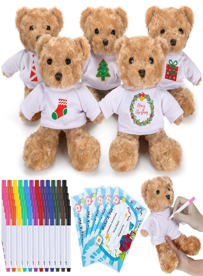 Blueweenly 20 Pcs Make Your Own Valentines Stuffed Bear Kit Including 9.84 Inches Velvet Animal White T Shirt 12 Colors Pens and Card DIY Stuffed Plush Valentine Gift for Crafts(Khaki,Bear) - Image 1